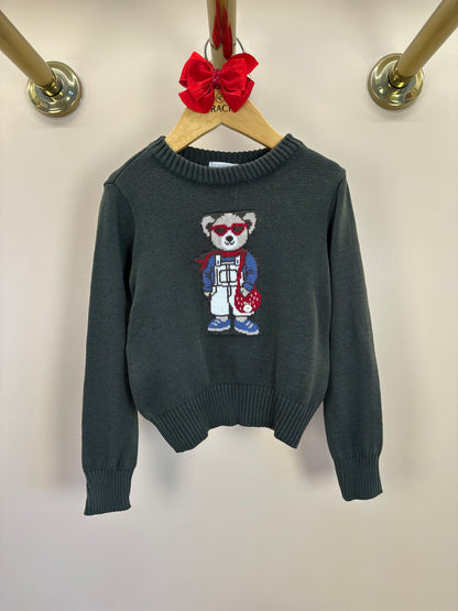 Blusa Infantil Tricot Ursinho Oliva - Um Mais Um
