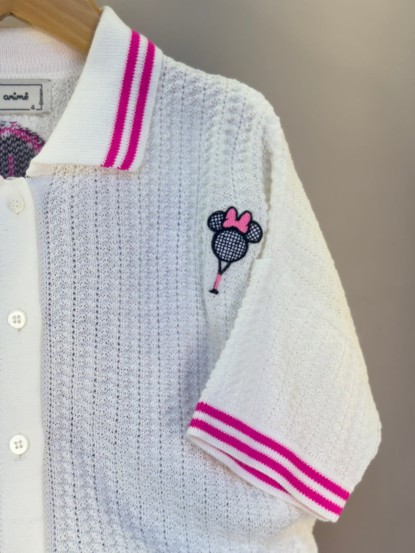 Conjunto Infantil Blusa Tricot Minnie Tennista e Shorts Jeans Strass Rosa - Animê