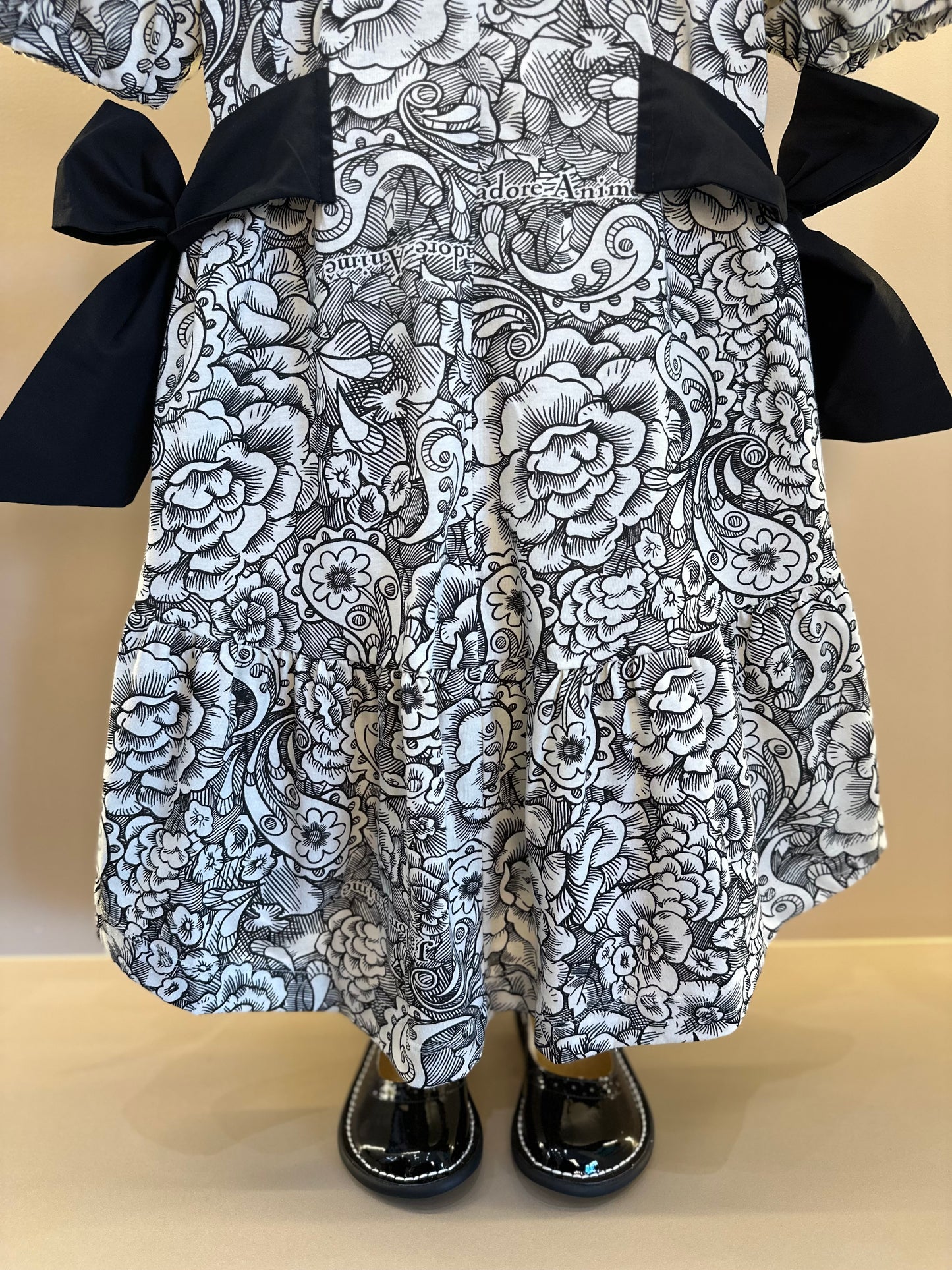 Vestido Infantil Floral Paisley Laços Preto - Animê