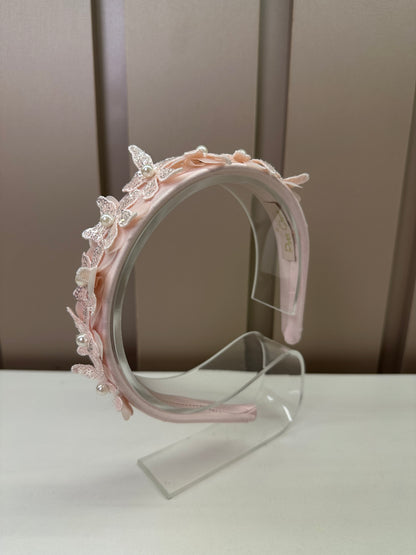 Tiara Infantil Flores 3D Rosa - Petit Cherie