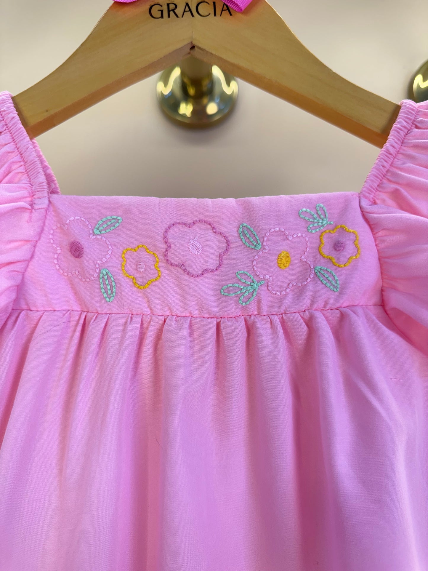 Vestido Infantil Amplo Rosa Bordadinhos Flores Busto - Mon Sucré