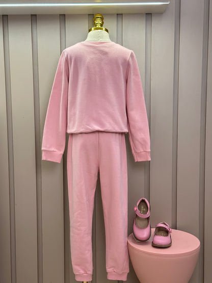 Conjunto Infantil Moletom Casaco Chip'N Dale e Calça Rosa Quartzo - Momi Mini
