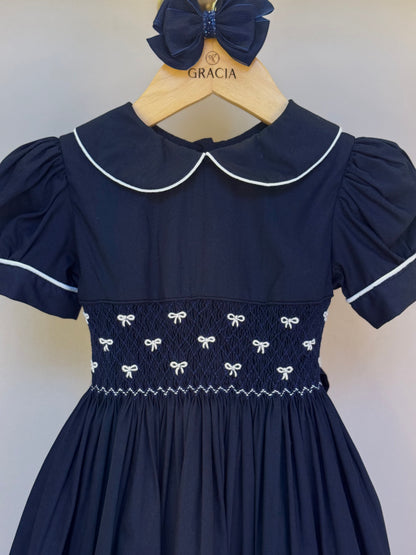 Vestido Infantil Clássico Algodão Lacinho Marinho - Gracia