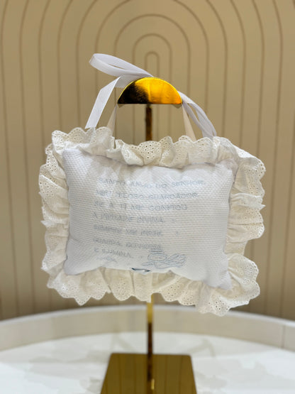 Almofada Bebê Oração Santo Anjo Rendada Bordado Azul - Roana