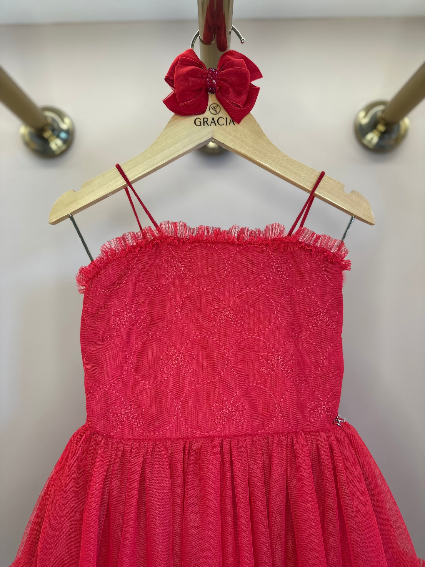 Vestido Infantil Laços Bordados Vermelho - Petit Cherie