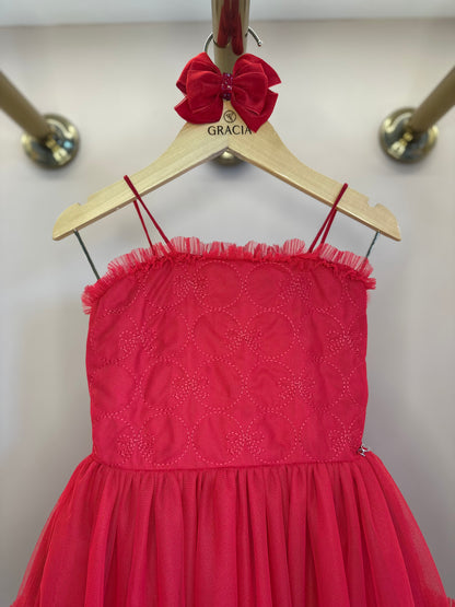 Vestido Infantil Laços Bordados Vermelho - Petit Cherie