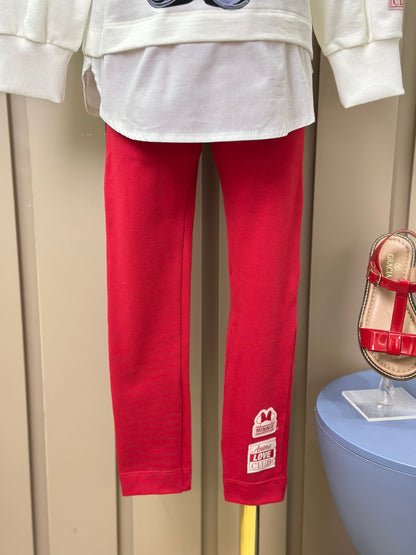 Conjunto Infantil Casaco Minnie Golinha Pérola e Legging Vermelha - Animê