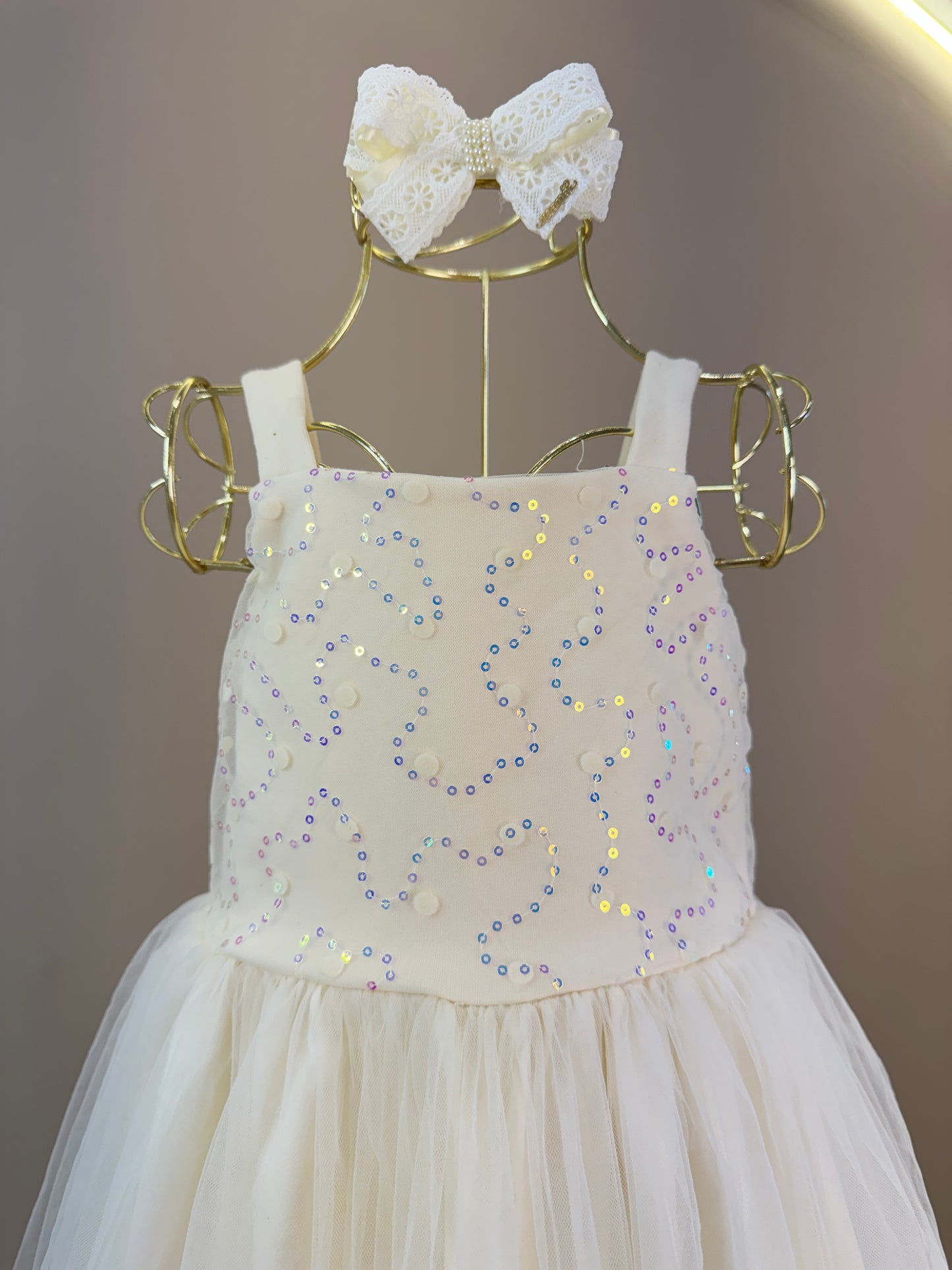 Vestido Infantil Festa com Capa Tule Bordado Creme - Petit Cherie