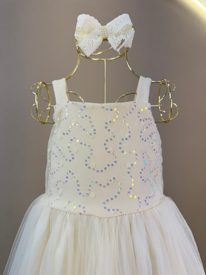Vestido Infantil Festa com Capa Tule Bordado Creme - Petit Cherie