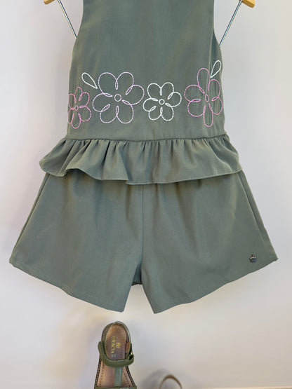 Conjunto Infantil Blusa Bordada e Shorts em Sarja - Mon Sucre