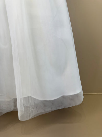 Vestido Teen Off White Com Alças Finas e Saia em Tule - Vanilla Cream