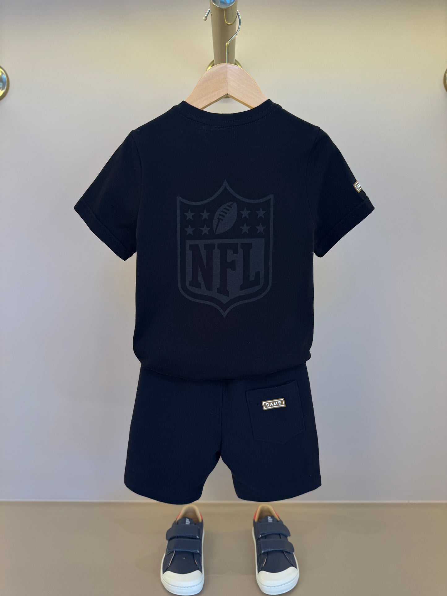 Conjunto Infantil Camiseta Algodão Jogador NFL e Bermuda Futebol NFL Preta - Dame