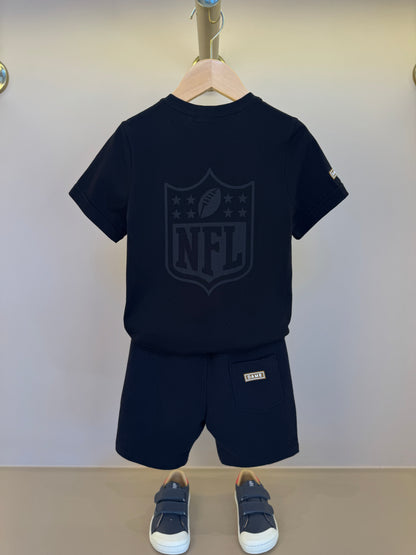 Conjunto Infantil Camiseta Algodão Jogador NFL e Bermuda Futebol NFL Preta - Dame
