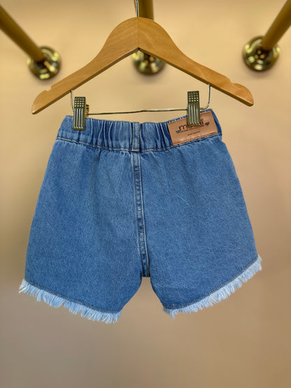Conjunto Infantil Blusa Daisy Vestido Babadinho e Shorts Jeans Apliques Florzinhas - Momi