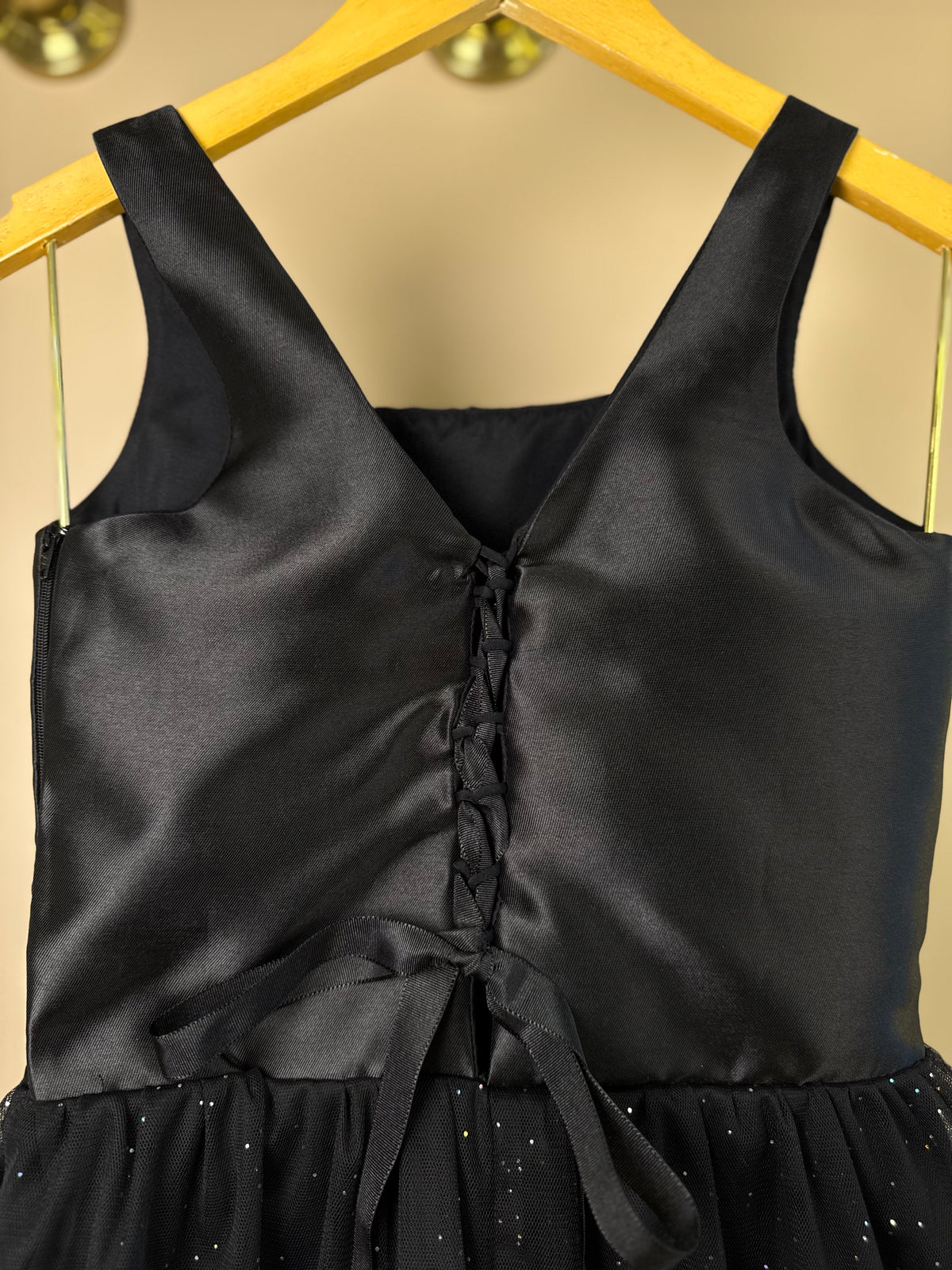 Vestido Teen Saia Em Tule Brilhante Preto - Vanilla Cream