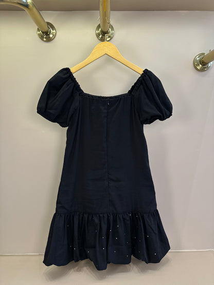 Vestido Teen Sarja Viscose Balonê Strass Preto - Two In