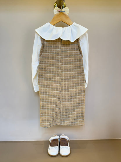Vestido Infantil no Tweed com Casaco Tweed Bege - Animê