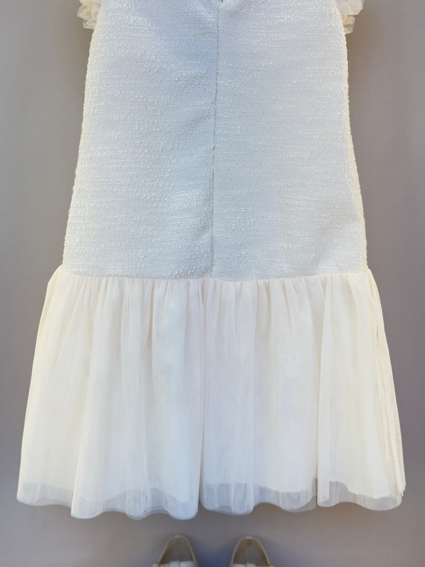 Vestido Infantil Tweed com Botão Joia e Tule - Petit Cherie