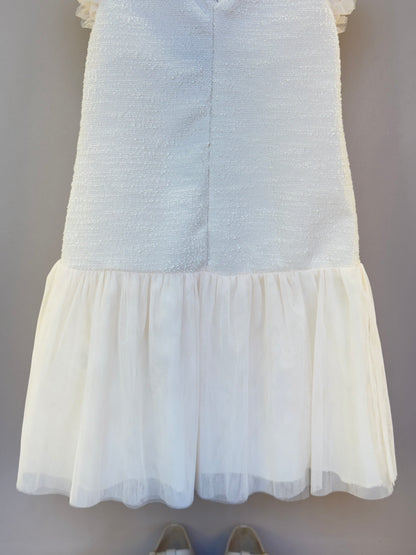 Vestido Infantil Tweed com Botão Joia e Tule - Petit Cherie