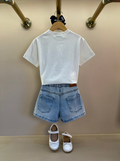 Conjunto Infantil Blusa Mickey e Minnie e  Shorts Jeans Two - Animê
