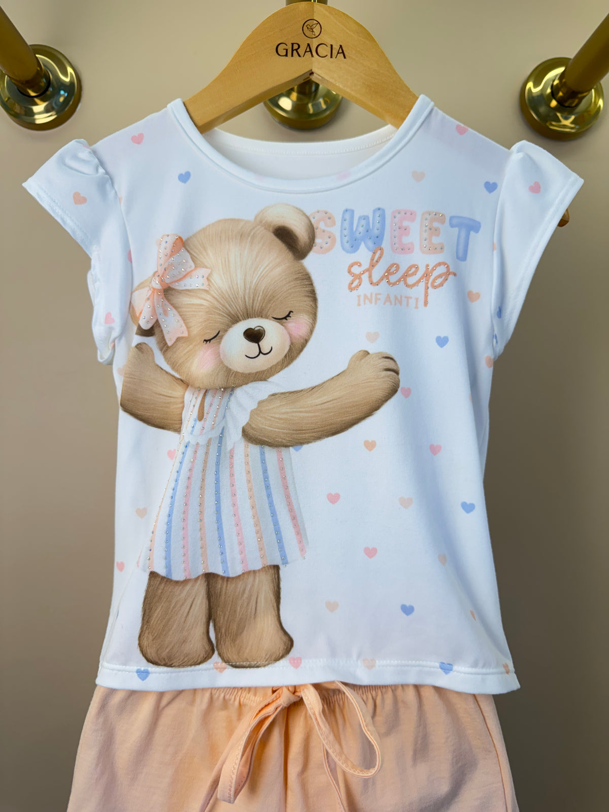 Conjunto Infantil Pijama Blusa Ursinha e Shorts Com Babadinho - Infanti