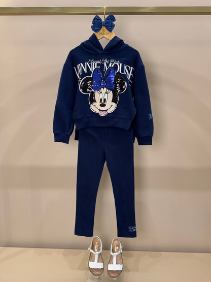Conjunto Infantil Blusa Moletom Capuz Minnie e Calça Essentials Recortes Marinho - Animê