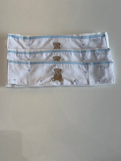 Kit 3 Fraldinhas Boca Bebê Luxo Bordadas Ursinho Azul - Roana