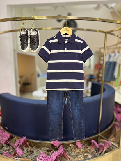 Polo Infantil Listras Marinho - Reserva Mini