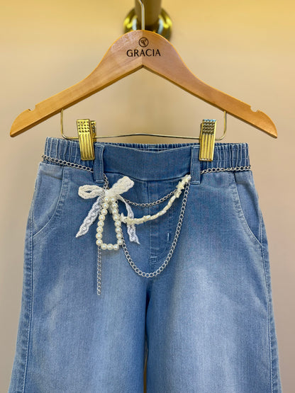 Calça Jeans Infantil  Wide Cargo Com Cinto - Gabriela Aquarela