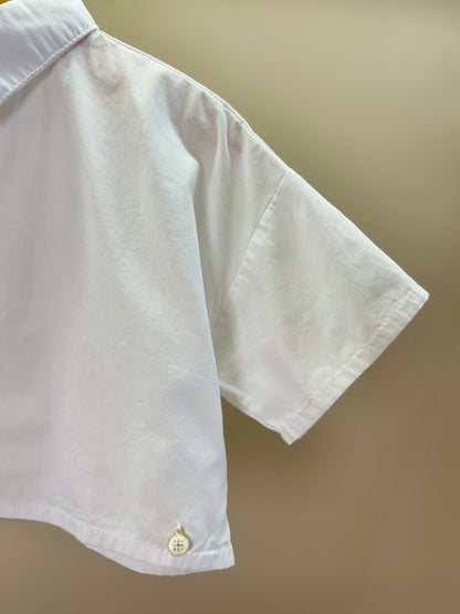 Camisa Infantil Cropped Tricoline Bordada Branca - Um Mais Um