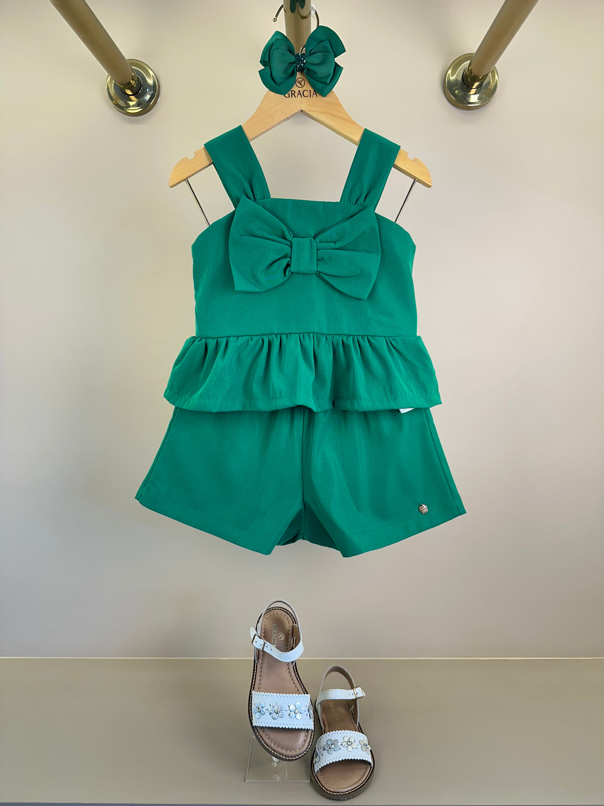 Conjunto Infantil  Blusa com Laço em Sarja e Short Sarja - Mon Sucre