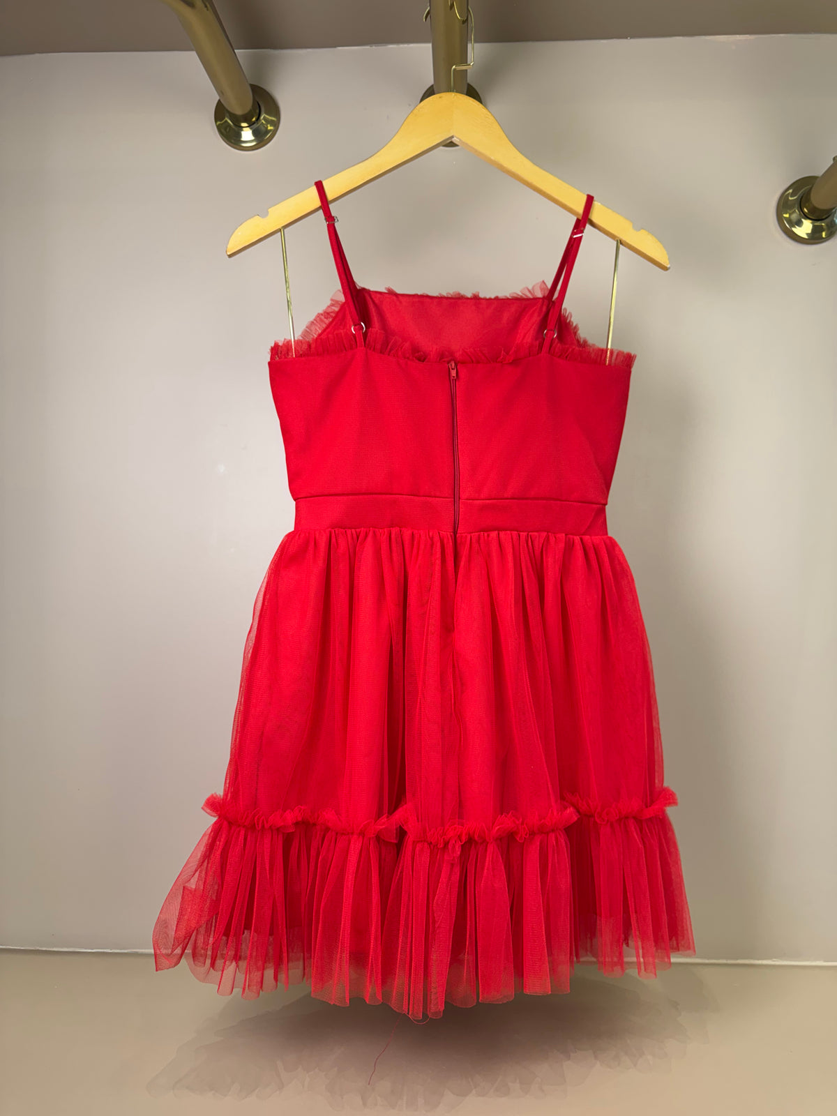 Vestido Teen Tule Barra Franzida Vermelho - Vanilla Cream