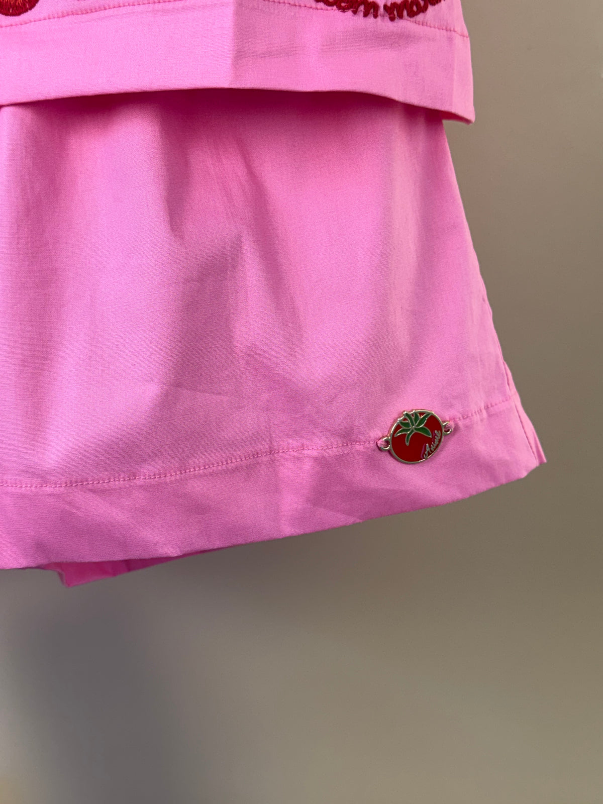 Conjunto Infantil Blusa Mangas Amplas Estampa Tomates e Shorts Saia Rosa - Animê