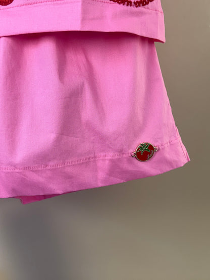 Conjunto Infantil Blusa Mangas Amplas Estampa Tomates e Shorts Saia Rosa - Animê