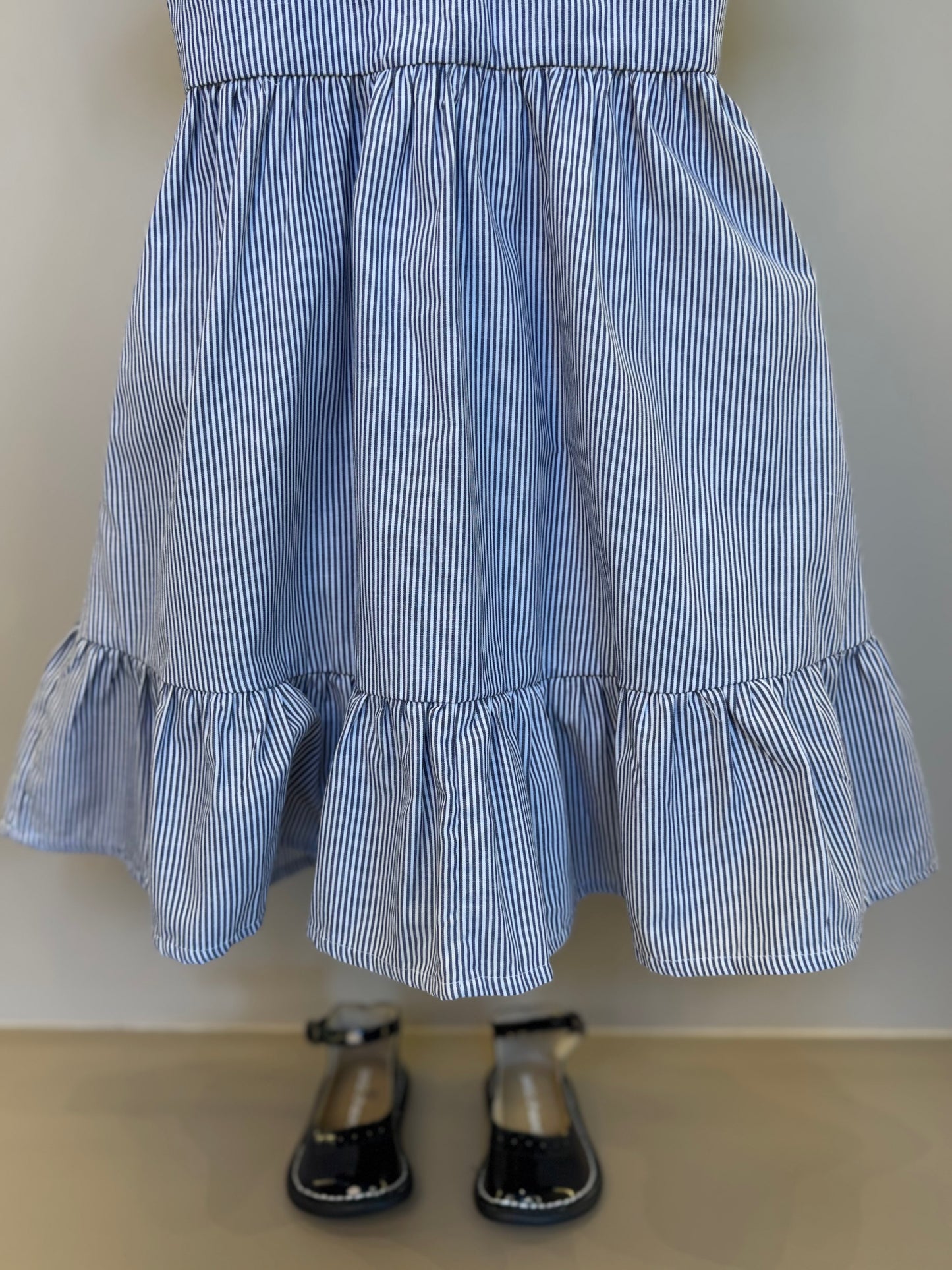 Vestido Infantil  Midi Tricoline Listrado Marinho - Um Mais Um