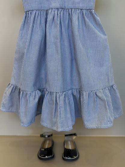 Vestido Infantil  Midi Tricoline Listrado Marinho - Um Mais Um