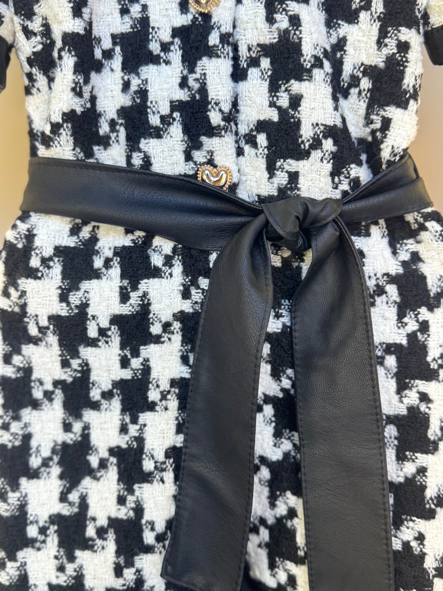 Vestido Infantil Clássico Tweed Detalhes Couro Tech com Faixa - Luluzinha
