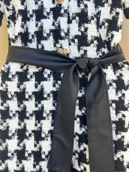 Vestido Infantil Clássico Tweed Detalhes Couro Tech com Faixa - Luluzinha