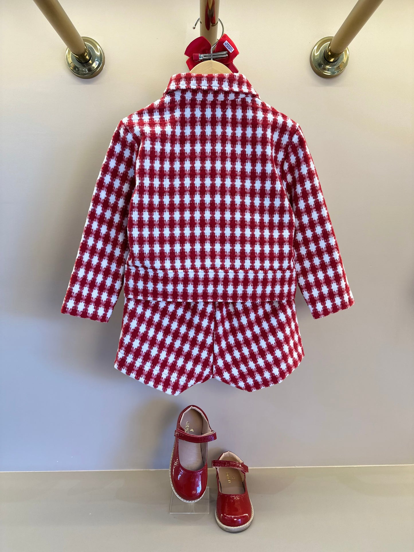 Conjunto Infantil Conceito Tweed Vermelho Casaco e Shorts Saia - Animê