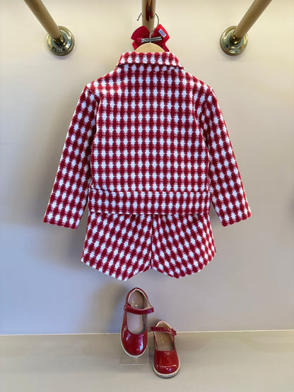 Conjunto Infantil Conceito Tweed Vermelho Casaco e Shorts Saia - Animê