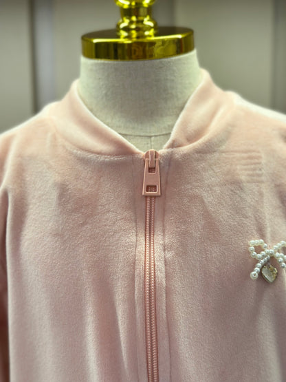 Conjunto Jaqueta e Calça Jogger Veludo Elastano Rosa Claro - Infanti