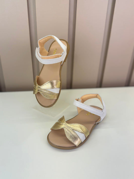 Sandália Infantil Flor Dourada Branca Perolada - Gracia