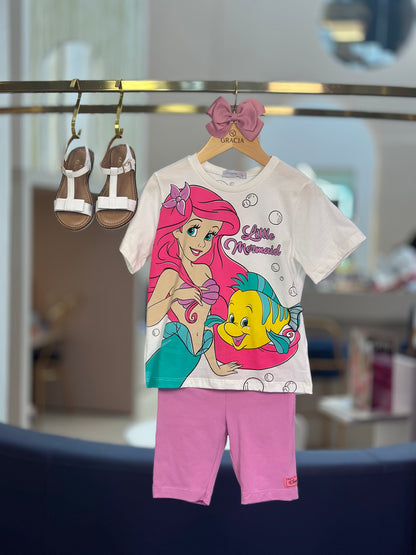 Conjunto Infantil Ariel & Linguado Blusa e Legging Lilás - Momi