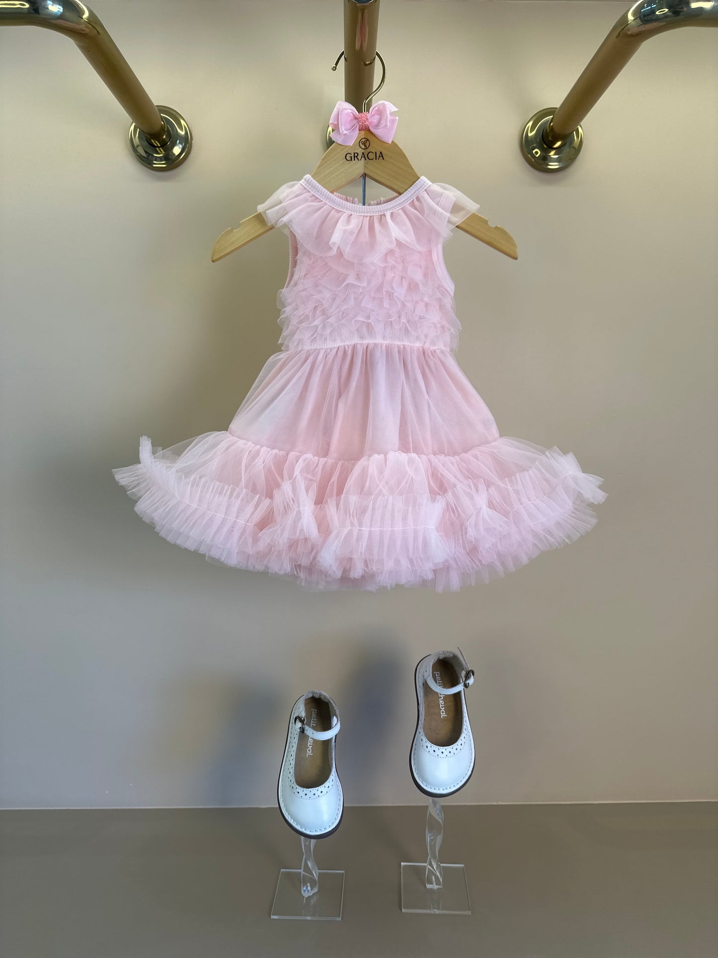 Vestido Bebê Princesa Tule Babado Frufru com Calcinha Rosa Gelado - Pituchinhus