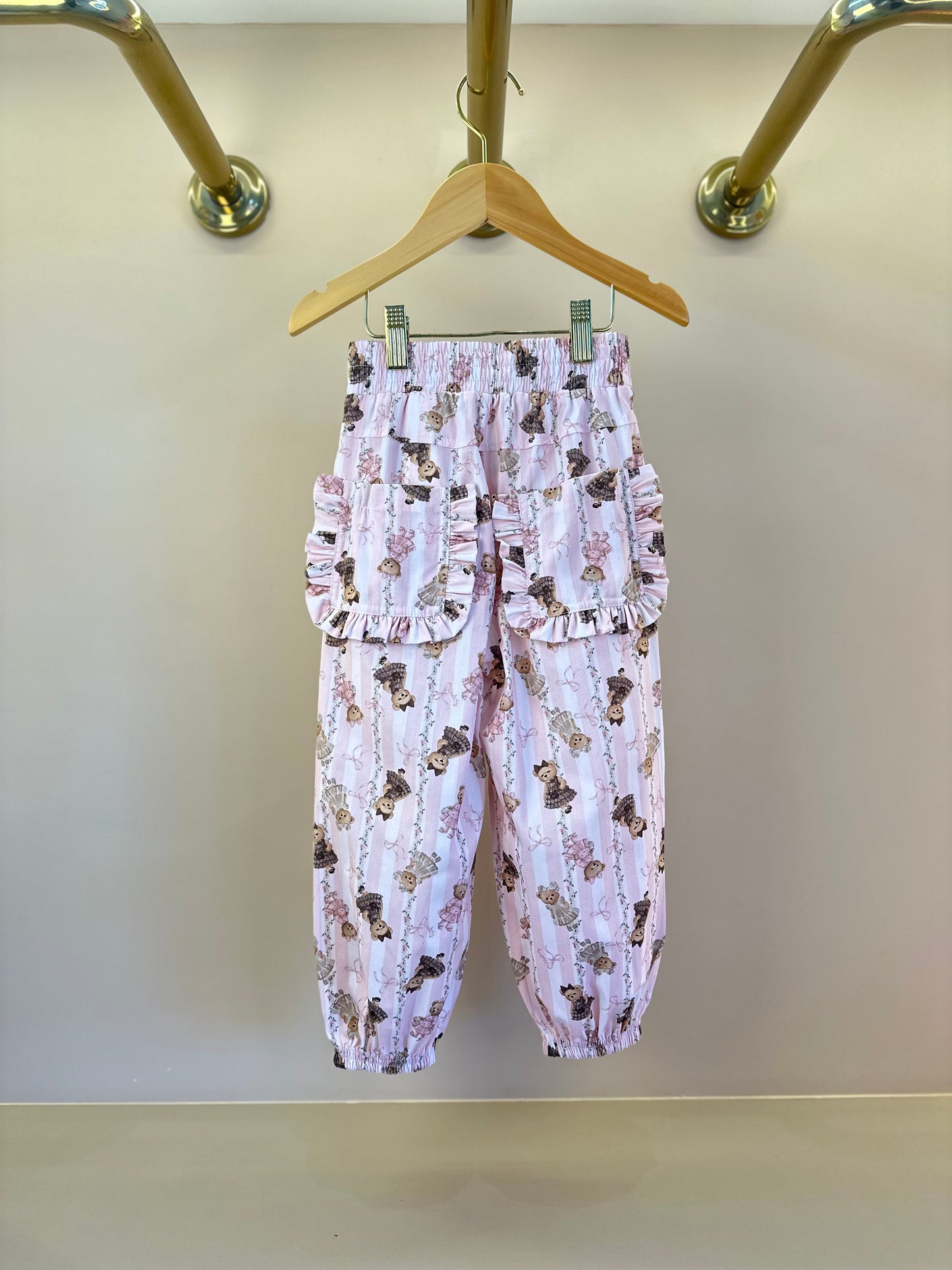 Calça Infantil Jogging Algodão Bolso Babado Ursinhas Listras - Pituchinhus