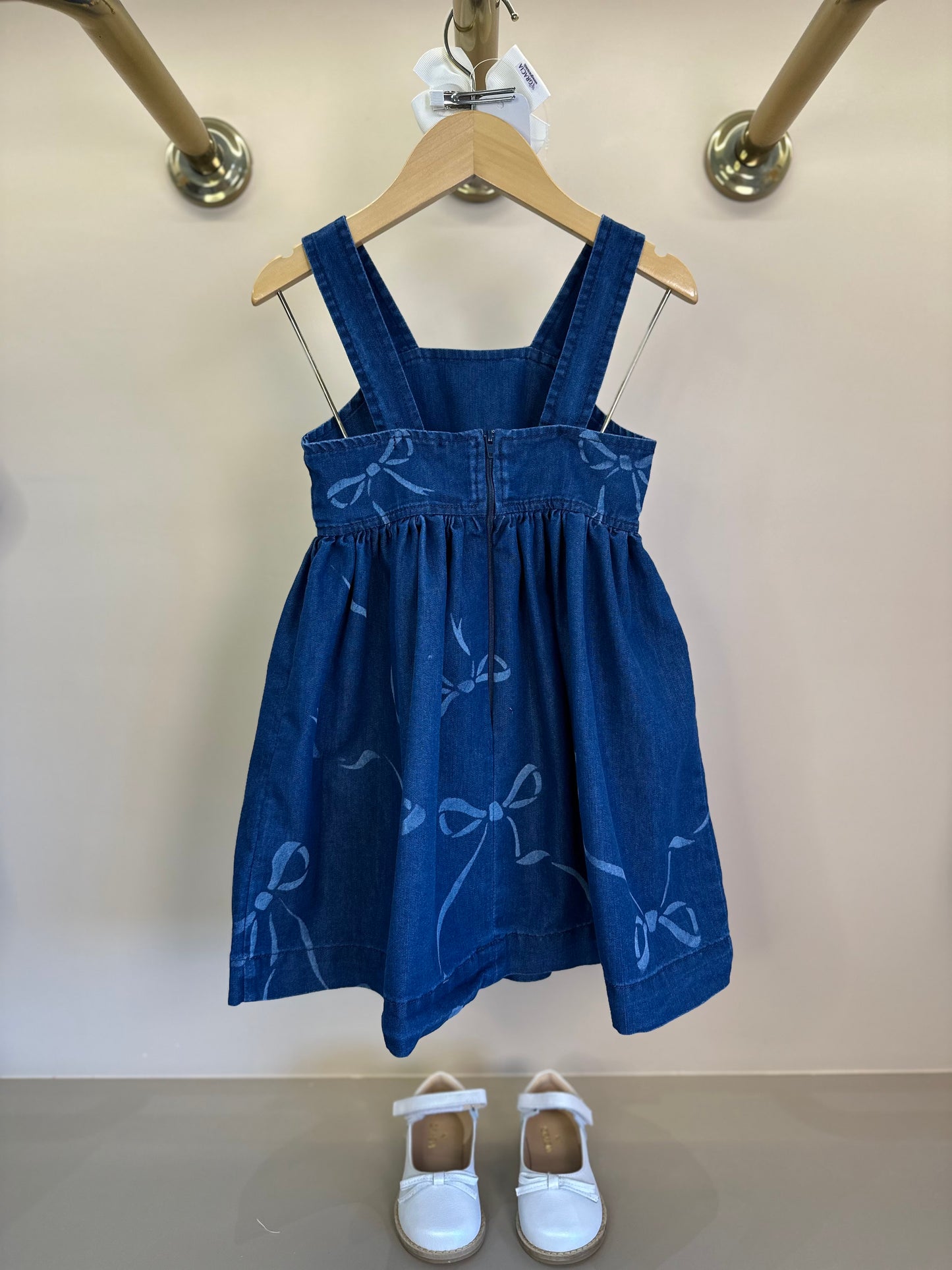 Vestido Infantil Jeans Laços Rodado - Luluzinha