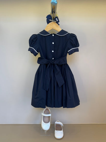 Vestido Infantil Clássico Algodão Lacinho Marinho - Gracia