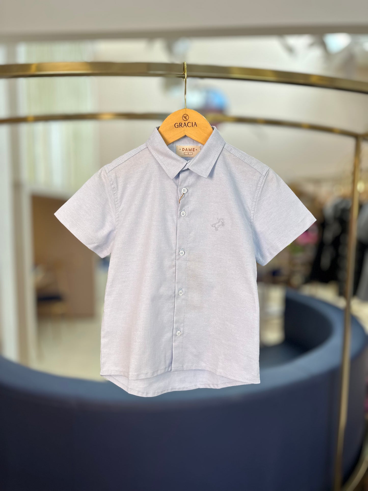 Camisa Infantil MC Oxfordine Azul - Dame