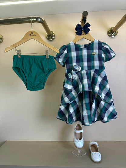 Conjunto Bebê Vestido Xadrez Verde - Charpey