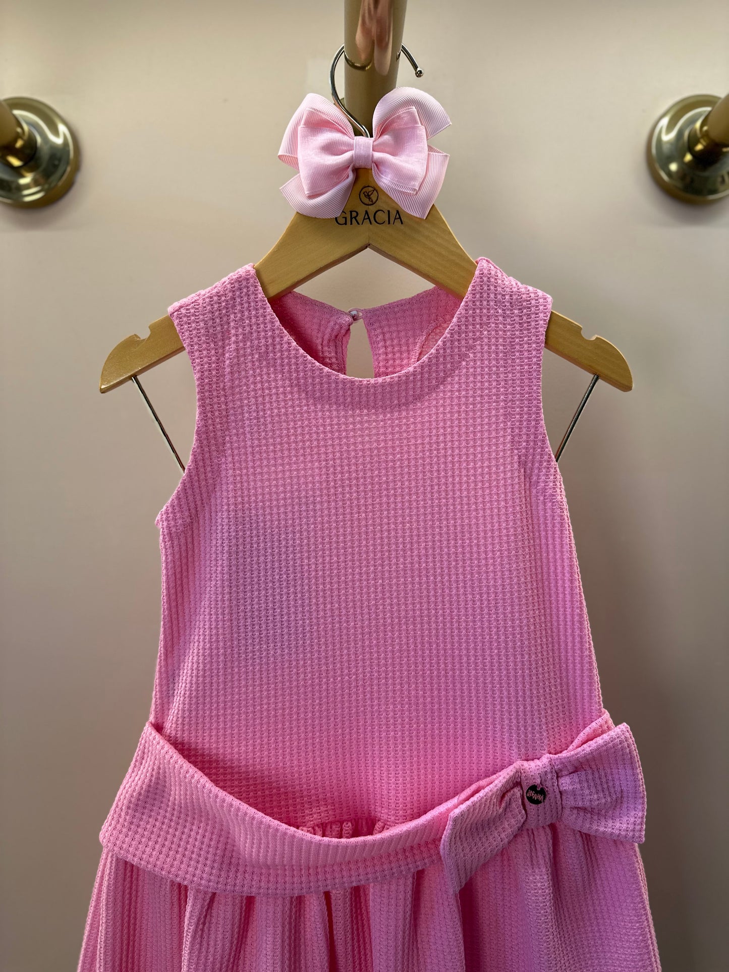 Vestido Infantil Jumper Detalhe Pala e Laço Rosa - Beabá